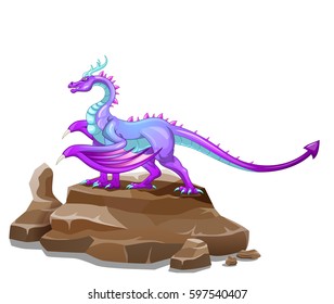 Dragon on the rock cartoon. Vector illustration