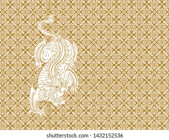 Dragon on Thai traditional pattern background vector
