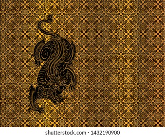 Dragon on Thai traditional pattern background vector