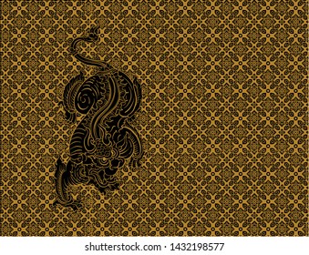Dragon on Thai traditional pattern background vector
