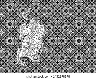 Dragon on Thai traditional pattern background vector