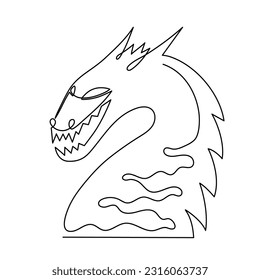 Dragon one line art,continuous contour drawing, hand-drawn mythical chinese animal outline, horoscope zodiac sign,fairy tale creature ancient dinosaur.Editable stroke.Isolated.Vector illustration