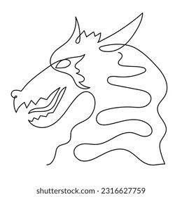 Dragon one line art,continuous contour drawing, hand-drawn mythical chinese animal outline, horoscope zodiac sign,fairy tale creature ancient dinosaur.Editable stroke.Isolated.Vector illustration