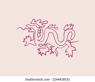 Dragon one line. Chinese horoscope 2024 year. Animal symbol vector illustration. Red sketch