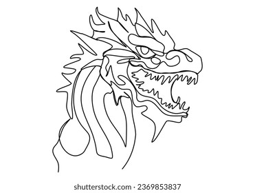 Dragon one line drawing, vector illustration.