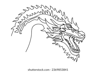 Dragon one line drawing, vector illustration.