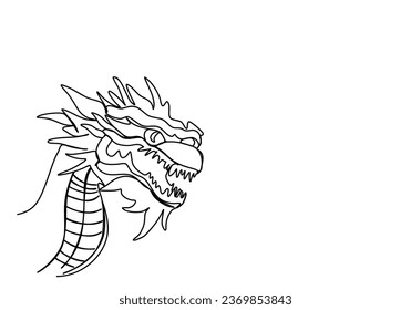 Dragon one line drawing, vector illustration.