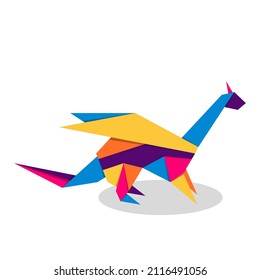 Dragon origami. Abstract colorful vibrant dragon logo design. Animal origami. Vector illustration