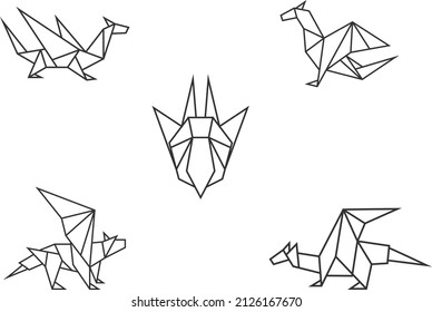 Dragon Origami Geometric Image, Vector