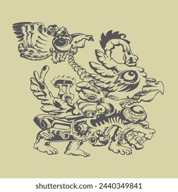 dragon ornamental black white vector hand draw
