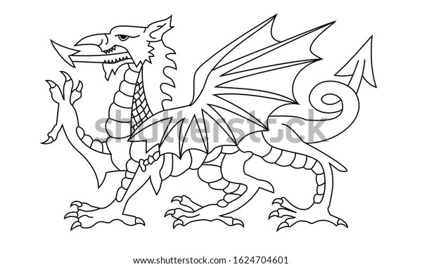 Dragon Outline Black White Wales Flag Stock Vector (Royalty Free ...