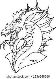 Dragon outline for coloring book. Angry fantasy creature. Vector illustration isolated on white