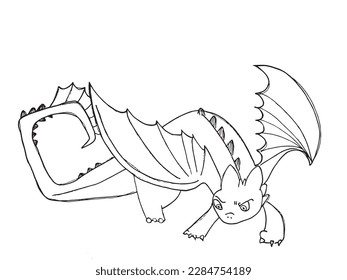 Dragon outline illustration vector image. Hand drawn dragon on a cloud sketch image artwork. Simple original logo icon from pen drawing sketch.