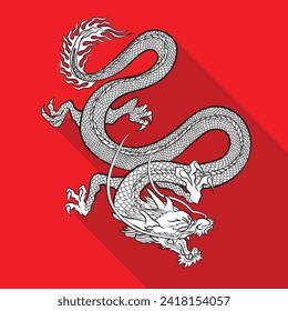 Dragon Outline red color background illustration vector design
