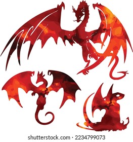 dragon pack wild animal vector fire illustration