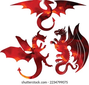 dragon pack wild animal vector fire illustration