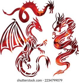dragon pack wild animal vector fire illustration