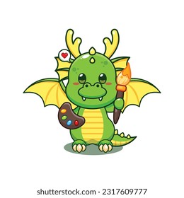dragon painter cartoon vector illustration.