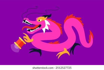 Dragon with a paper lantern - modern colored vector illustration