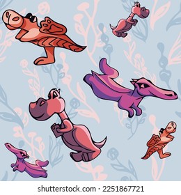 Dragon pattern 16. Seamless endless design. Children's illustration. Graphic for paper, web, cover, fabric, t-shirt, poster, print, artwork, etc.