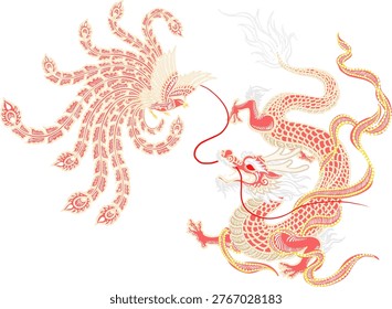 dragon and phoenix batik decoration vector