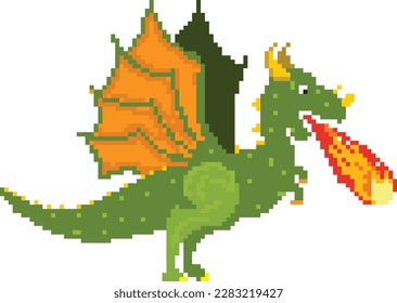 Dragon pixelated icon vector illustration design, Pixel art set isolated flying monster
