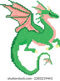 Dragon pixelated icon vector illustration design, Pixel art set isolated flying monster
