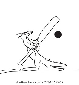 Dragon play cricket, out-line drawing design. isolated on white. eps10. 