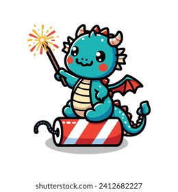 dragon play firework cartoon vector illustration