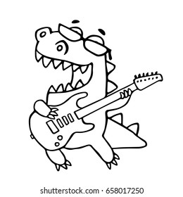 The dragon playing the electric guitar in black glasses. Vector illustration. Glasses on a separate layer.