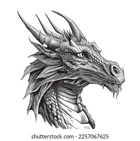 Dragon portrait sketch hand drawn sketch in doodle style Line art Vector illustration