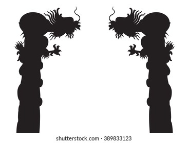 Dragon Post Silhouettes on the white background