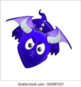 Dragon Purple with Horns, Wings, Tail Flying Cartoon Vector