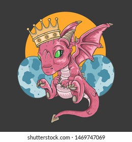 dragon queen and eggs cute illustration vector