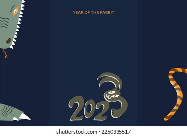 Dragon, rabbit and tiger symbols of 2022, 2023 and 2024 according to the eastern calendar. The concept of the passage of time. Zodiac animals. Vector illustration.