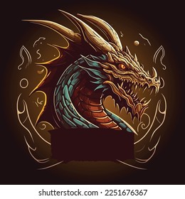 Dragon with red eyes illustration, esports mascot design, gaming logo template