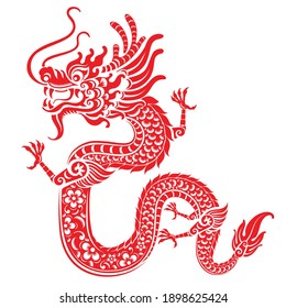 Dragon Red paper cut or zodiac China Dragon symbols vector art design paper cut style on color Background for Chinese new year or Chinese festival.