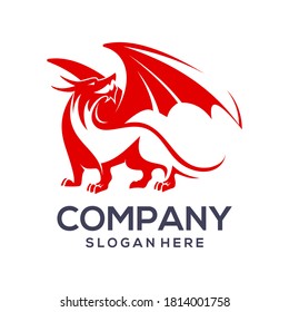 dragon red vector logo illustration,good for mascot,or logistic,logo industry,flat color with red.