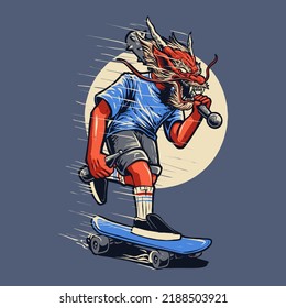 the dragon ride skateboard illustration vector