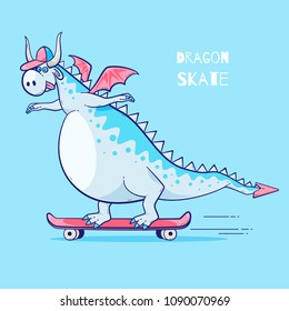 Dragon riding skate, vector cute t-shirt design