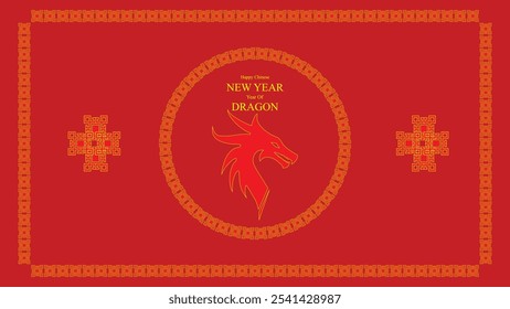 Dragon in Ring Pattern chinese ornament , lunar new year background with asia geometric frame