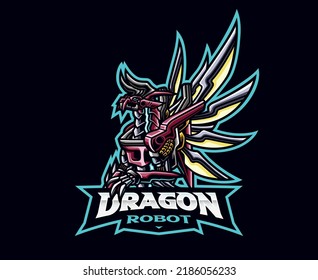 Dragon robot mascot logo design. Dragon mecha vector illustration. Logo illustration for mascot or symbol and identity, emblem sports or e-sports gaming team