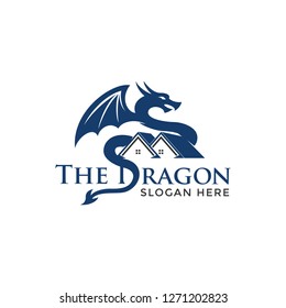 Dragon and roof concept for real estate or home logo icon template