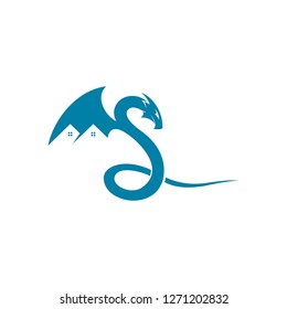 Dragon and roof concept for real estate or home logo icon template