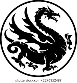 Dragon Round Sigil Silhouette Illustration