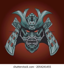 Dragon samurai head illustration with classic theme