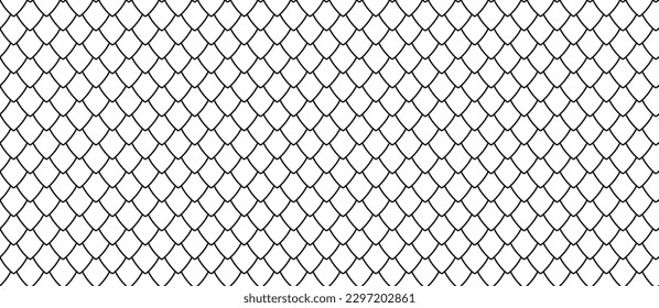 Dragon scale seamless pattern. Snake and reptile squama. Fish, mermaid scale background. Simple abstract dinosaur or dragon skin seamless pattern. Vector black liner illustration on white background.