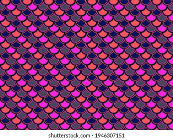 Dragon scales cartoon vector tile pattern. Semicircle elements geometry. Fishscale graphic illustration. Modern fabric design. Half circle animal squama background.