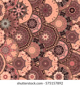 Dragon scales seamless square pattern in peach tones. Chinese, japanese, thai motives. Vector illustration. Paper, wallpaper, wrapping design.