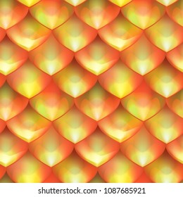 Dragon scales.3d gold fish scales. Bright seamless pattern with reptilian scales.